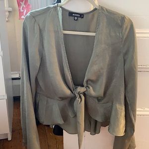 Missguided Mint Satin Flute Sleeve Peplum Blouse
